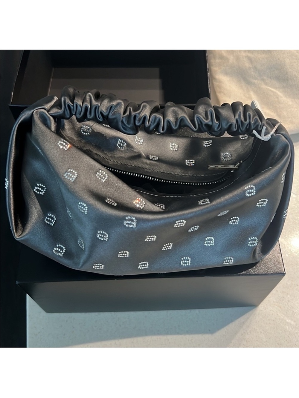 alexanderwang Grey Satin Scrunchie with Crystal 'A' Motif